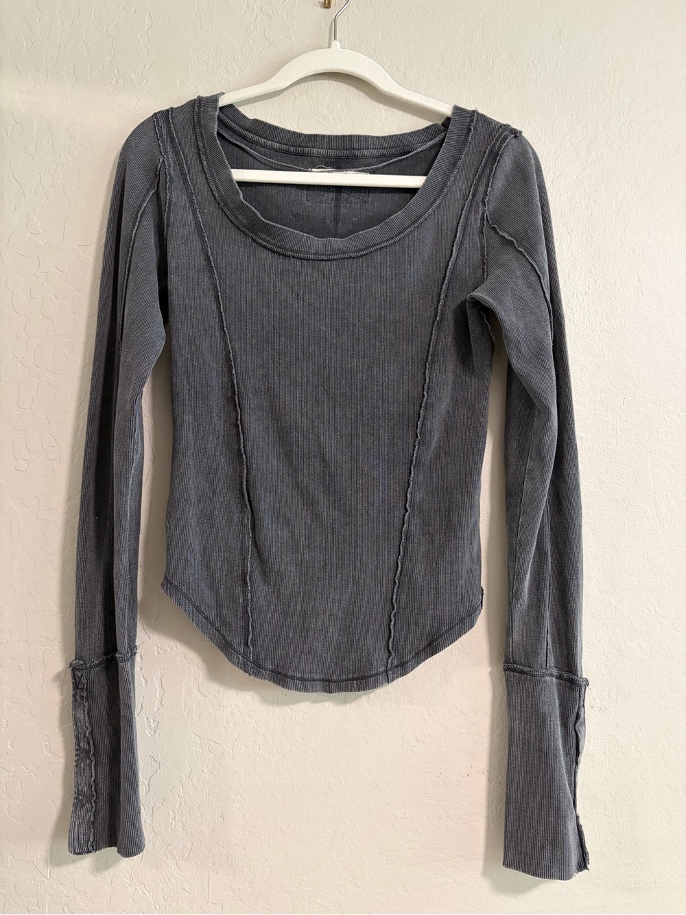 We The Free Washed Charcoal Long-Sleeve Seam Detail Top